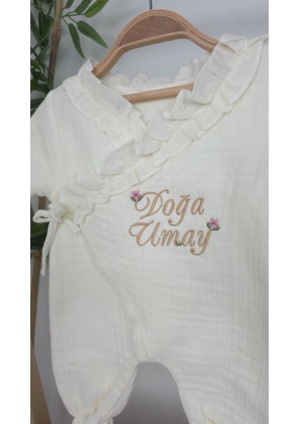 Müslin Yeni Doğan 4katlı Organik %100PAMUK Kişiye Özgü Nakışlı Hastane Çıkış Seti (Çoklu Kalp-1) modelleri