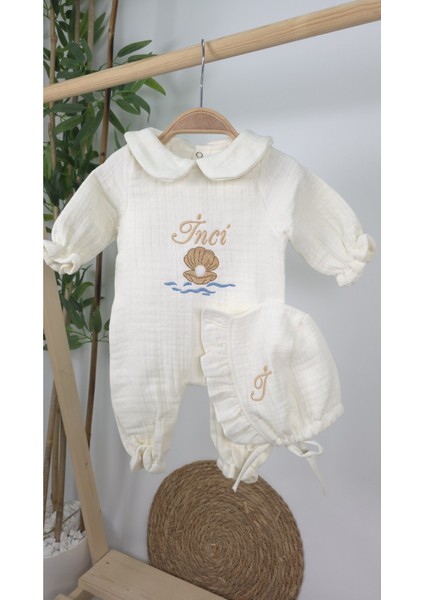 Müslin Yeni Doğan 4katlı Organik %100PAMUK Kişiye Özgü Nakışlı Hastane Çıkış Seti-Inci Model fiyatları