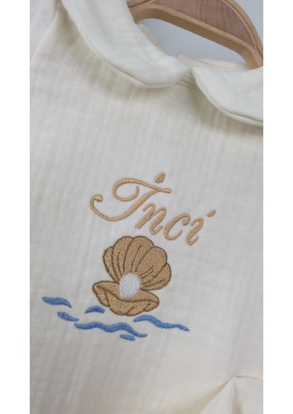 Müslin Yeni Doğan 4katlı Organik %100PAMUK Kişiye Özgü Nakışlı Hastane Çıkış Seti-Inci Model modelleri