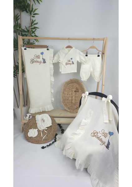 Müslin Yeni Doğan 4katlı Organik %100PAMUK Kişiye Özgü Nakışlı Hastane Çıkış Seti-Kahverengi-Filli fiyatları