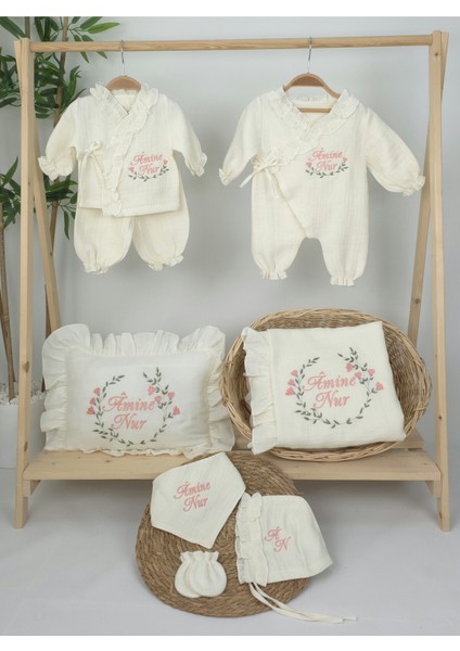 Müslin Yeni Doğan 4katlı Organik %100PAMUK Kişiye Özgü Nakışlı Hastane Çıkış Seti (Çiçek Model-2) fiyatları
