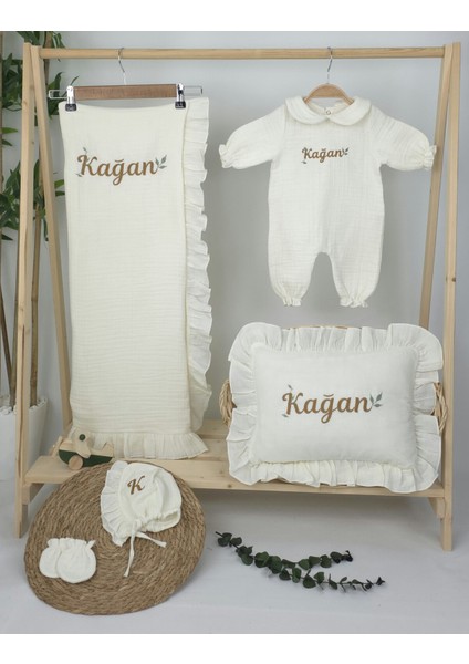 Müslin Yeni Doğan 4katlı Organik %100PAMUK Kişiye Özgü Nakışlı Hastane Çıkış Seti (Yaprak Desen-2) fiyatları