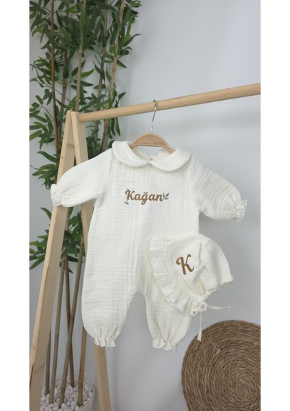 Müslin Yeni Doğan 4katlı Organik %100PAMUK Kişiye Özgü Nakışlı Hastane Çıkış Seti (Yaprak Desen-2) fırsatları