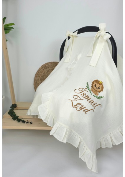 Müslin Yeni Doğan 4katlı Organik %100PAMUK Kişiye Özgü Nakışlı Hastane Çıkış Seti (Aslan Model-2)