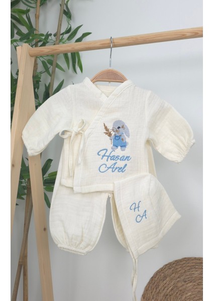 Müslin Yeni Doğan 4katlı Organik %100PAMUK Kişiye Özgü Nakışlı Hastane Çıkış Seti (Tavşan Model-4) fiyatları