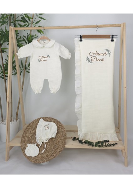 Müslin Yeni Doğan 4katlı Organik %100PAMUK Kişiye Özgü Nakışlı Hastane Çıkış Seti (Dal Modell-2) fiyatları