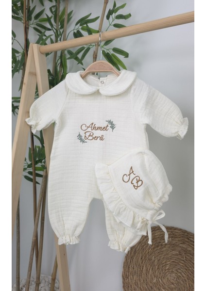 Müslin Yeni Doğan 4katlı Organik %100PAMUK Kişiye Özgü Nakışlı Hastane Çıkış Seti (Dal Modell-2) modelleri