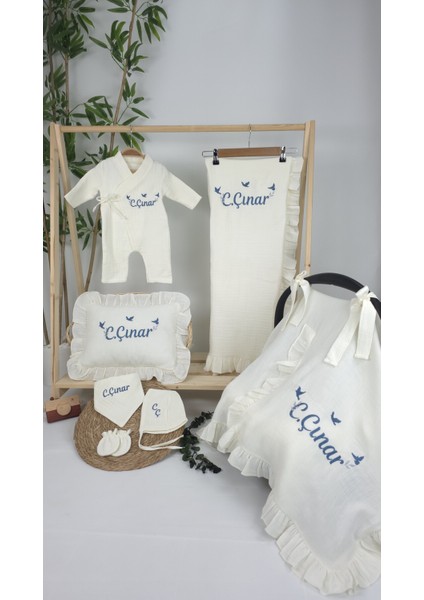 Müslin Yeni Doğan 4katlı Organik %100PAMUK Kişiye Özgü Nakışlı Hastane Çıkış Seti-3'lü Kuş Model fiyatları