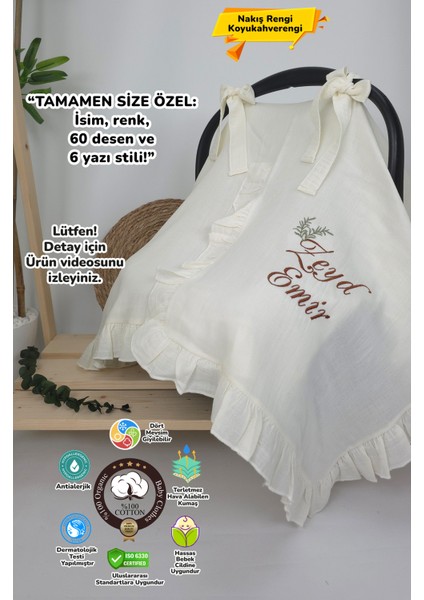 Müslin Yeni Doğan 4katlı Organik %100PAMUK Kişiye Özgü Nakışlı Hastane Çıkış Seti(Ikili Dal Model-5)