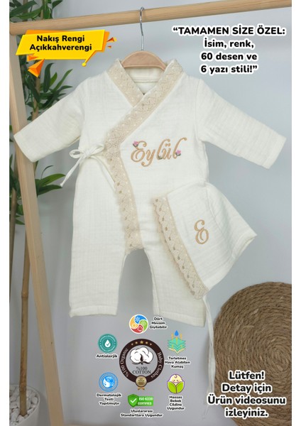 Müslin Yeni Doğan 4katlı Organik %100PAMUK Kişiye Özgü Nakışlı Hastane Çıkış Seti (Kalpli Model-5)