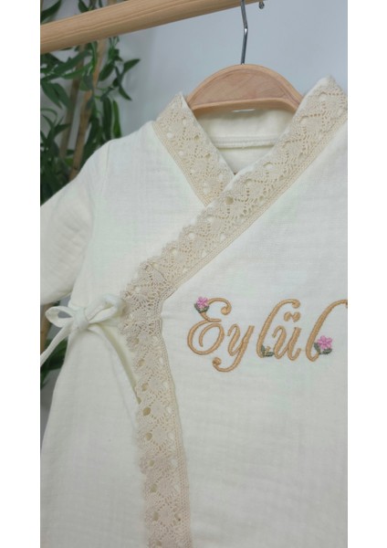 Müslin Yeni Doğan 4katlı Organik %100PAMUK Kişiye Özgü Nakışlı Hastane Çıkış Seti (Kalpli Model-5) modelleri