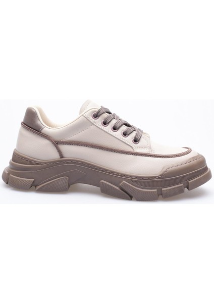 Kadın Deri Sneaker Bağcıklı Spor Ayakkabı Bej Mareo modelleri