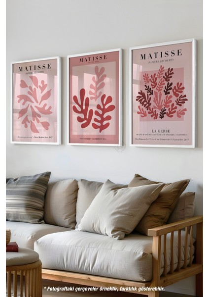 Pembe Matisse 3'lü Beyaz Çerçeveli Poster, Tablo Seti No:33