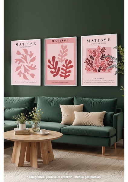 Pembe Matisse 3'lü Beyaz Çerçeveli Poster, Tablo Seti No:33 modelleri