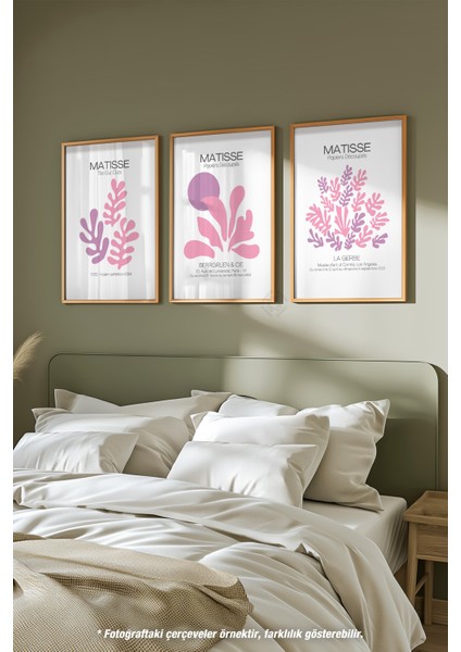 Pembe Minimal Matisse 3'lü Ahşap Çerçeveli Poster, Tablo Seti No:35 fiyatları