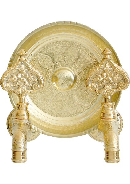 Ikili Hamam Taslı Desenli Perlatörlü Sarı Osmanlı Musluk