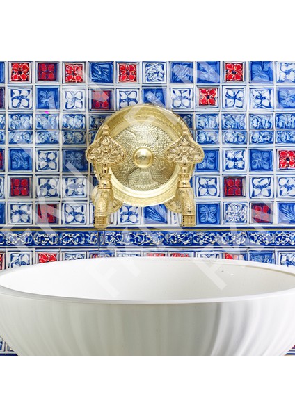 Ikili Hamam Taslı Desenli Perlatörlü Sarı Osmanlı Musluk fiyatları