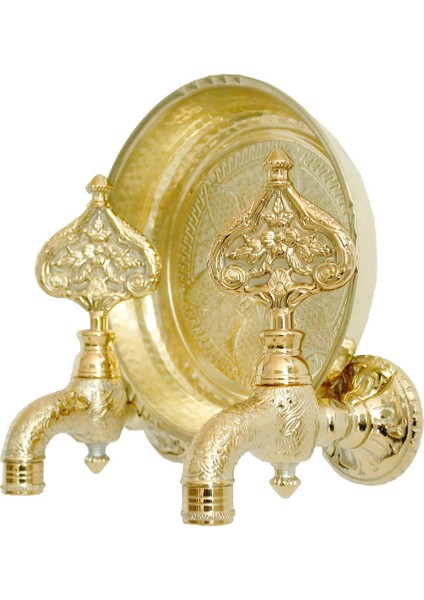 Ikili Hamam Taslı Desenli Perlatörlü Sarı Osmanlı Musluk modelleri