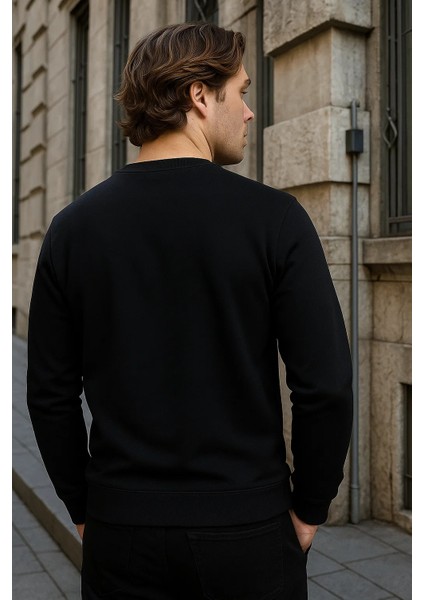 Erkek Desenli Kışlık Salaş Rahat Siyah Sweatshirt fiyatları