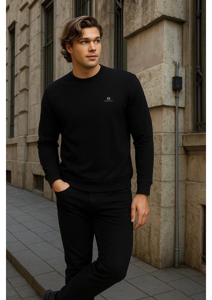 Erkek Desenli Kışlık Salaş Rahat Siyah Sweatshirt modelleri