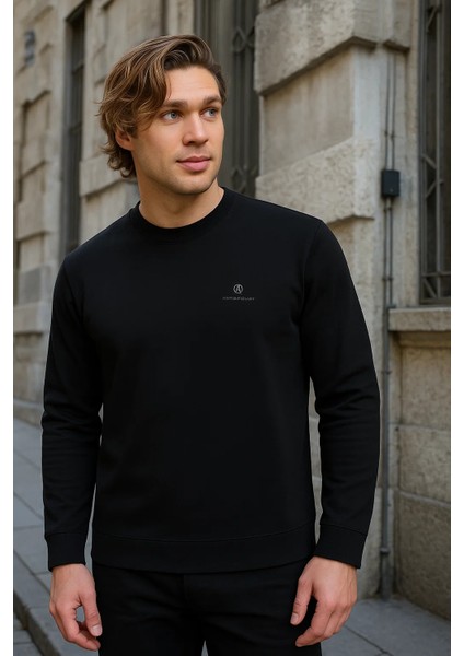 Erkek Desenli Kışlık Salaş Rahat Siyah Sweatshirt fırsatları