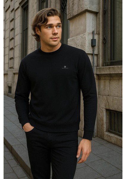 Erkek Desenli Kışlık Salaş Rahat Siyah Sweatshirt indirimleri