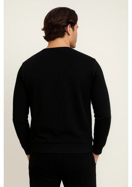 Erkek Desenli Kışlık Salaş Rahat Siyah Sweatshirt