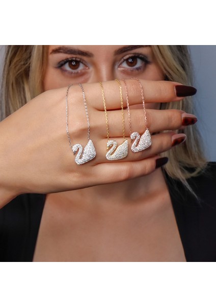 Kuğu Gümüş Kolye, 925 Ayar Gümüş, Kübik Zirkon Taş modelleri