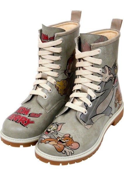 Kadın Vegan Deri Gri Uzun Bot - Warner Bros Looney Tunes Tom ve Jerry Tiny Trouble Tasarım