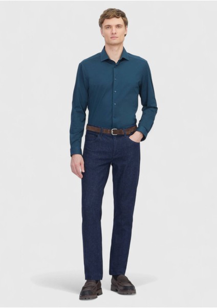 Petrol Düz Regular Fit Casual Pamuk Karışımlı Gömlek fiyatları