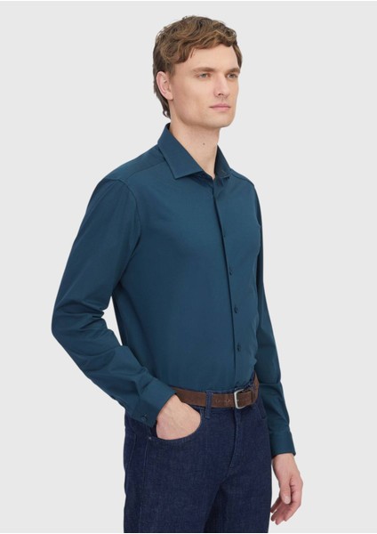 Petrol Düz Regular Fit Casual Pamuk Karışımlı Gömlek modelleri