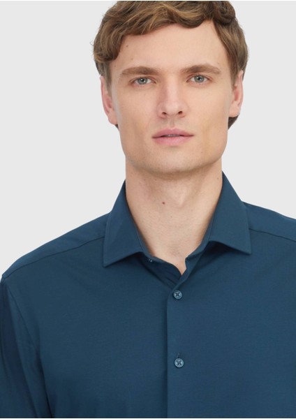 Petrol Düz Regular Fit Casual Pamuk Karışımlı Gömlek fırsatları