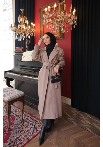 Ayseren Kadın Büyük Beden Astarlı Bağlamalı Genç Örme Kaşe Kaban modelleri