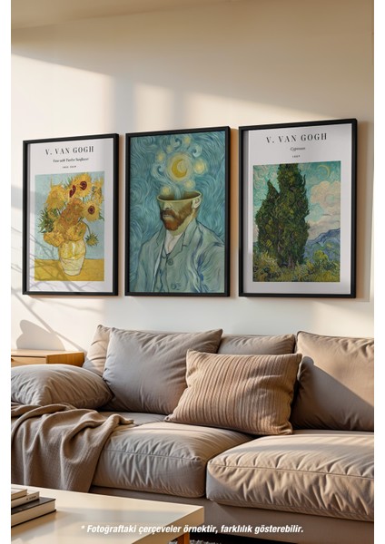 Van Gogh 3'lü Siyah Çerçeveli Poster, Tablo Seti No:25