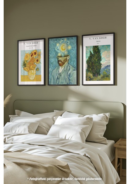 Van Gogh 3'lü Siyah Çerçeveli Poster, Tablo Seti No:25 fiyatları