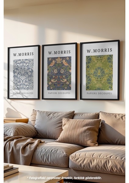 W Morris 3'lü Siyah Çerçeveli Poster, Tablo Seti No:4