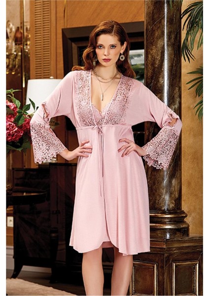 Çeyizlik Penye Dantelli Kısa Altılı Gecelik Sabahlık Takım- 561 fırsatları