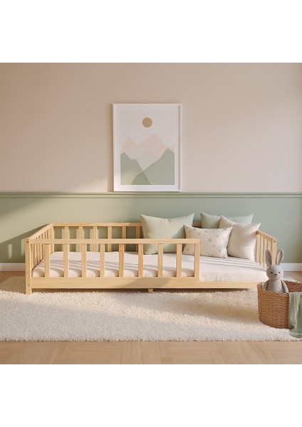 KFB640 Montessori Yer Yatağı 140 x 200 cm Ahşap Çocuk Yatağı