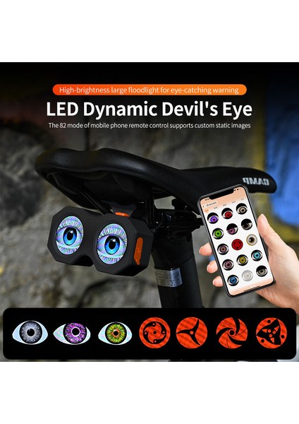 App Kontrollü Devil Eyes LED Kuyruk Lambası – 82 Mod, Su GEÇIRMEZ,12V Bisiklet E-Bike Scooter Işığı fırsatları