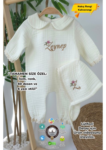 Müslin Yeni Doğan 4katlı Organik %100PAMUK Kişiye Özgü Nakışlı Hastane Çıkış Seti (Papatya-3)