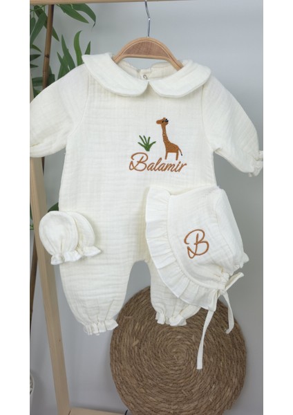 Müslin Yeni Doğan 4katlı Organik %100PAMUK Kişiye Özgü Nakışlı Hastane Çıkış Seti-Safari Model modelleri