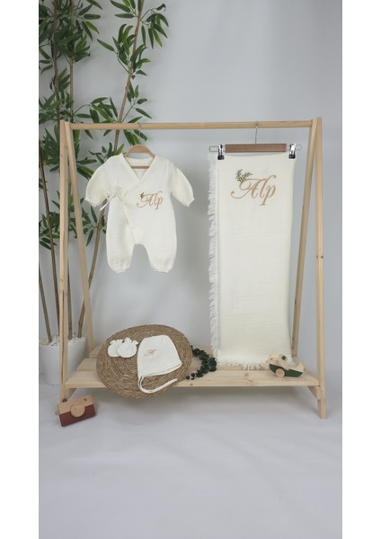 Müslin Yeni Doğan 4katlı Organik %100PAMUK Kişiye Özgü Nakışlı Hastane Çıkış Seti-Dal Model fiyatları