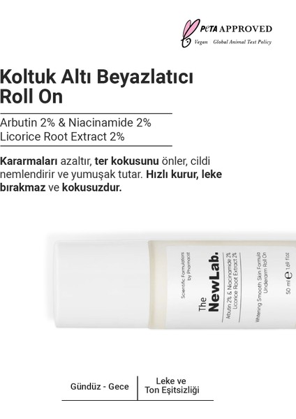 Arbutin, Niacinamide ve Meyan Kökü Özü içerikli Koltuk Altı Beyazlatıcı Roll on 50 ml fırsatları