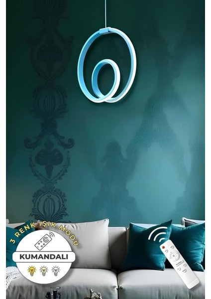 Perla Mavi Kumandalı 3 Renk Modern Sarkıt LED Avize