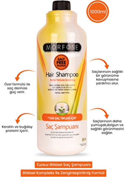 Tuzsuz Bitkisel Şampuan Besleyici Etkiyle 1000 ml x 2 Adet Tüm Saç Tipleri İçin modelleri