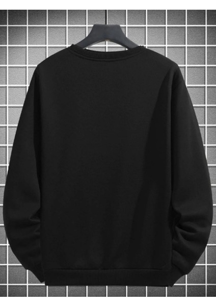 Unisex Oversize Rahat Kalıp Harry Potter Baskılı Sıfır Yaka Siyah Polar Sweatshirt fiyatları