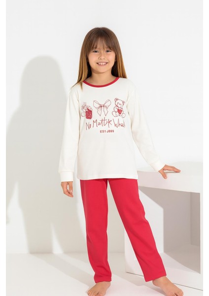 Kız Çocuk Interlok Pijama Takımı Uzun Kollu Rahat Kesim 8407 indirimleri