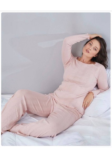 Saf %100 Pamuk Uzun Kol Kadın Pijama Takımı