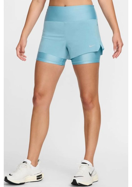 Dri Fit Swift 3in 2n1 Short Kadın Reflektörlü 3 Cepli Taytlı Şort Mavi