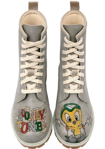 Kadın Vegan Deri Gri Uzun Bot - Warner Bros Tweety Looney Tunes Ski Club Tasarım fiyatları